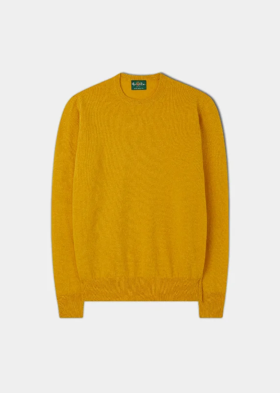 Men's polo shirts lightweight brown-Men's Geelong Lambswool Crew Neck Jumper In Honeybee - Regular Fit