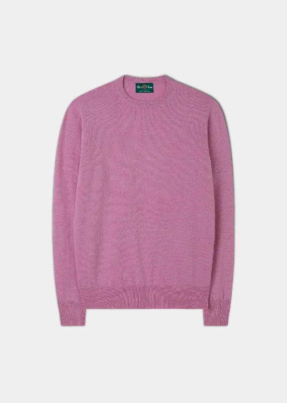 Men's polo shirts stylish tan-Men's Geelong Lambswool Crew Neck Jumper In Pink Haze - Regular Fit