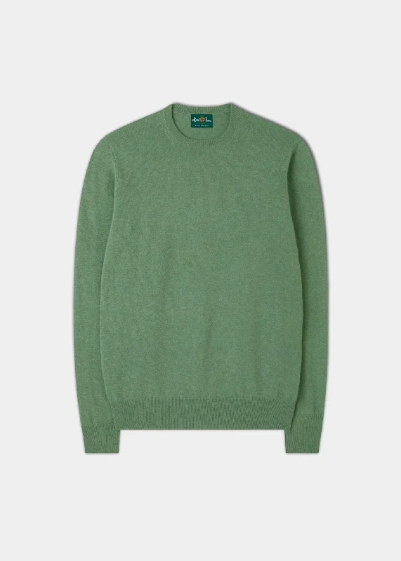 Men's polo shirts trendy navy-Men's Geelong Lambswool Crew Neck Jumper In Sage - Regular Fit