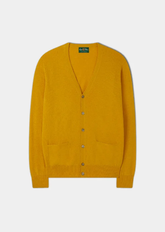 Men's polo shirts slim brown-Men's Geelong Lambswool Cardigan in Honeybee - Classic Fit