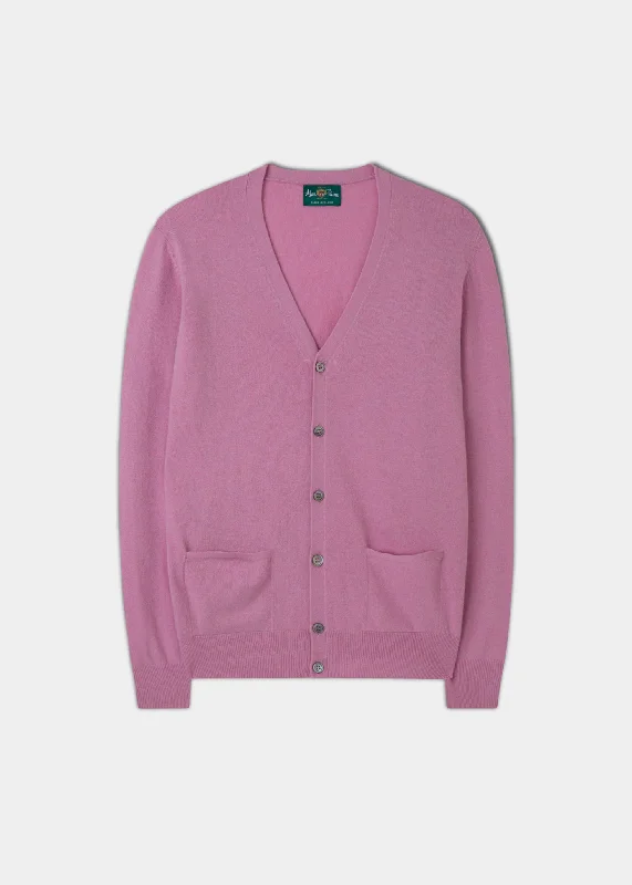 Men's polo shirts slim white-Men's Geelong Lambswool Cardigan in Pink Haze - Classic Fit