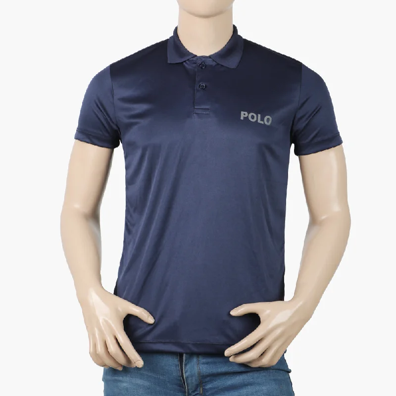 Men's polo shirts slim white-Men's Half Sleeves Plain Polo T-Shirt - Navy Blue