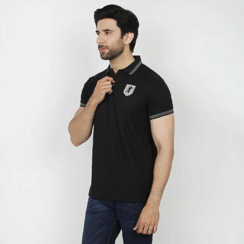 Men's polo shirts everyday green-Men's Half Sleeves Polo T-Shirt - Black