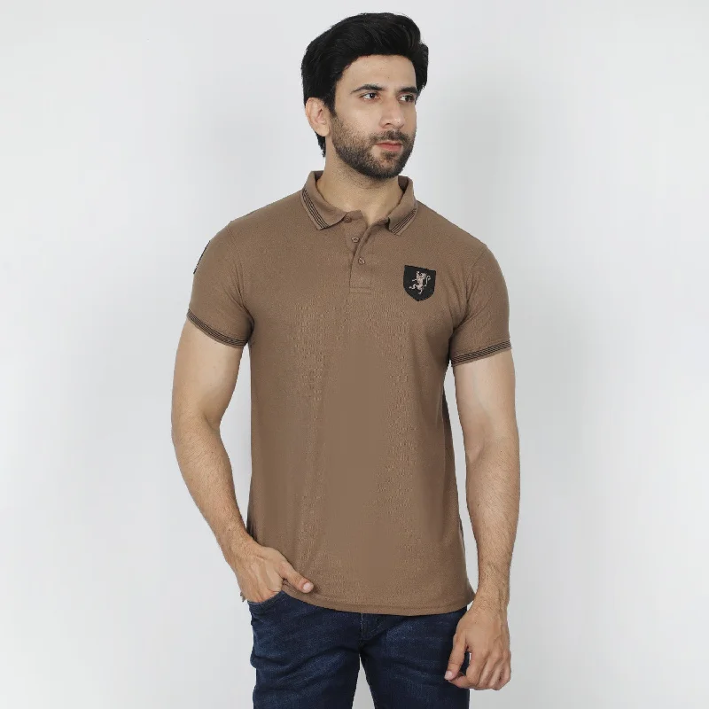 Men's polo shirts stylish tan-Men's Half Sleeves Polo T-Shirt - Brown