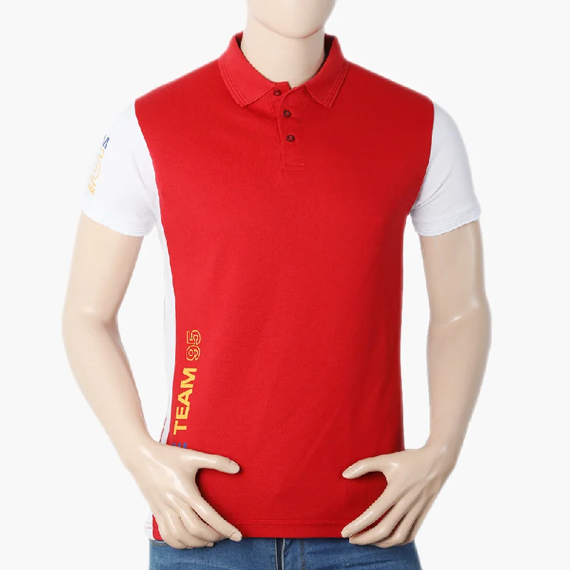 Men's polo shirts slim white-Men's Half Sleeves Polo T-Shirt - Red