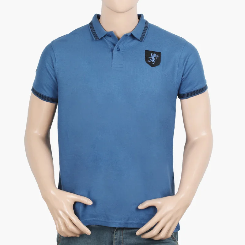 Men's polo shirts soft brown-Men's Half Sleeves Polo T-Shirt - Steel Blue