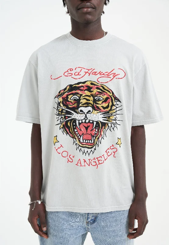 Men's T-shirts durable white-Mens La Tiger Vintage Diamante Tshirt - Grey