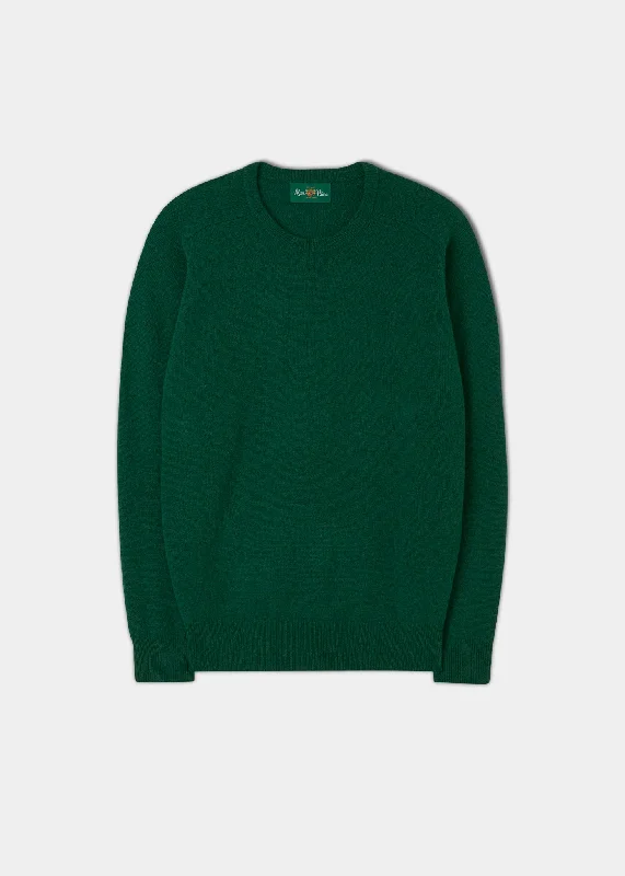 Men's polo shirts durable green-Men's Lambswool Crew Neck Jumper in Cossack - Classic Fit