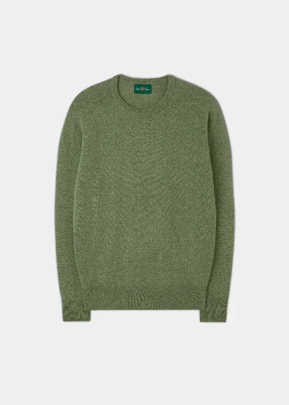 Men's polo shirts soft navy-Men's Lambswool Crew Neck Jumper in Light Green  - Classic Fit