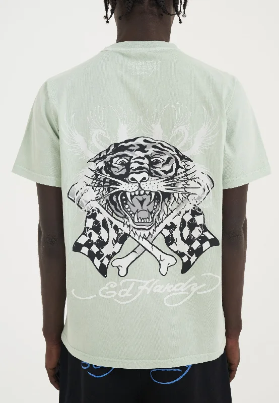 Men's T-shirts breathable white-Mens Mono Racing Tiger Tshirt - Light Green