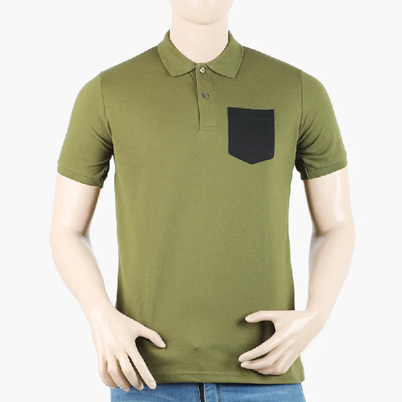 Men's polo shirts slim white-Men's Polo Half Sleeves T-Shirt - Olive Green