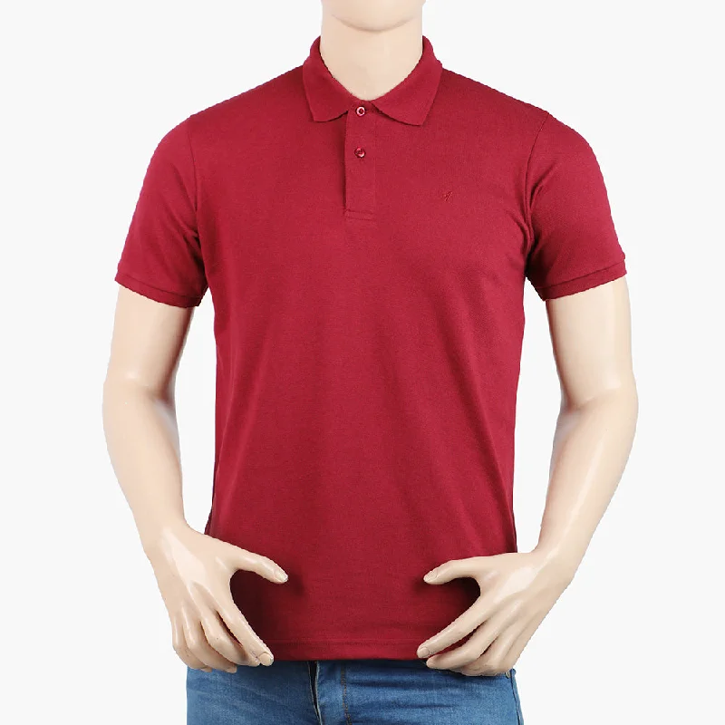 Men's polo shirts stylish tan-Mens Valuable Basic Polo HS T-Shirt Logo - Maroon