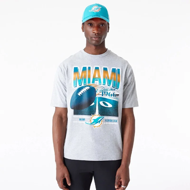 Men's T-shirts casual navy-Miami Dolphins NFL Team Graphic Grey Oversized T-Shirt