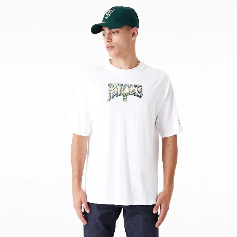 Men's T-shirts everyday navy-Milwaukee Bucks NBA Championship White Oversized T-Shirt