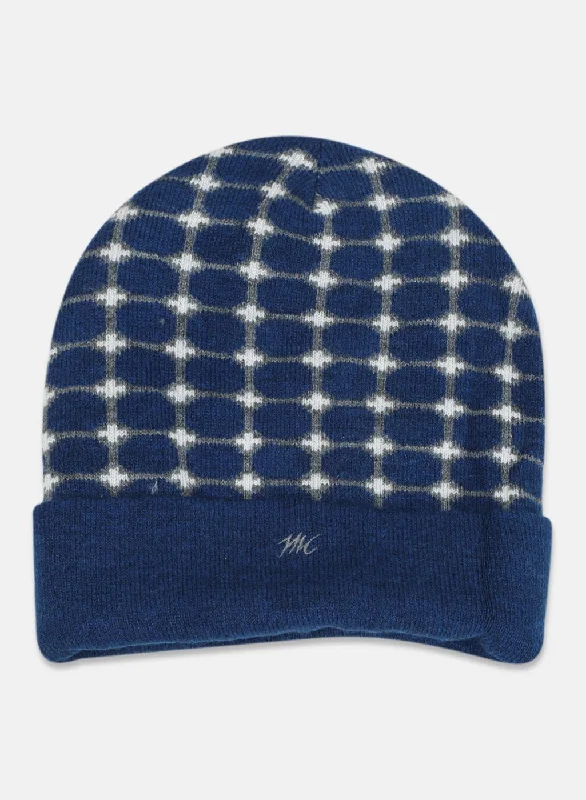 Men's hats cozy gray-Men Blue Self Design Cap