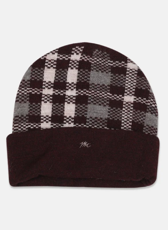 Men's hats trendy gray-Men Maroon Self Design Cap