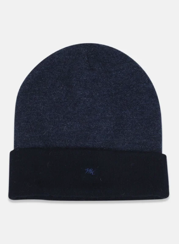 Men's hats breathable navy-Men NAvy Blue Self Design Cap