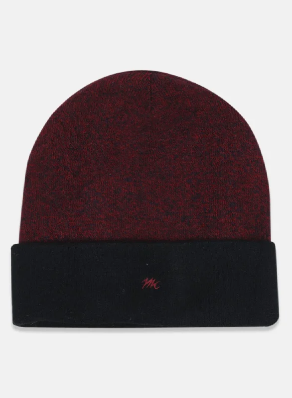 Men's hats warm wool-Men Red Self Design Cap