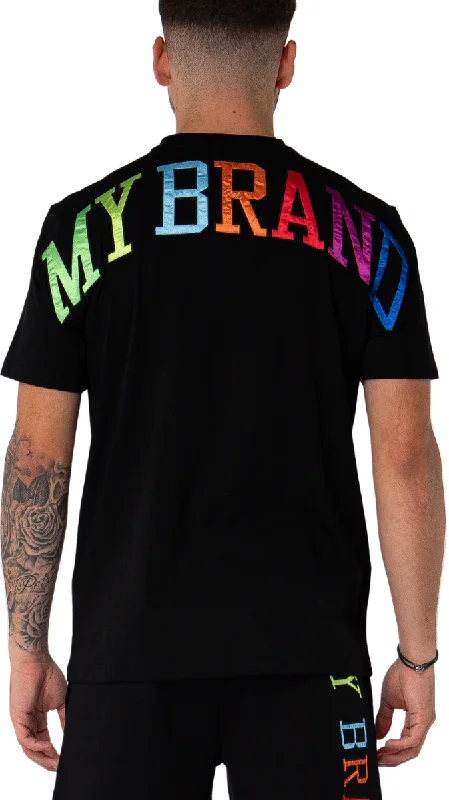 Men's T-shirts stylish brown-My Brand Rainbow College T-shirt Black | BLACK