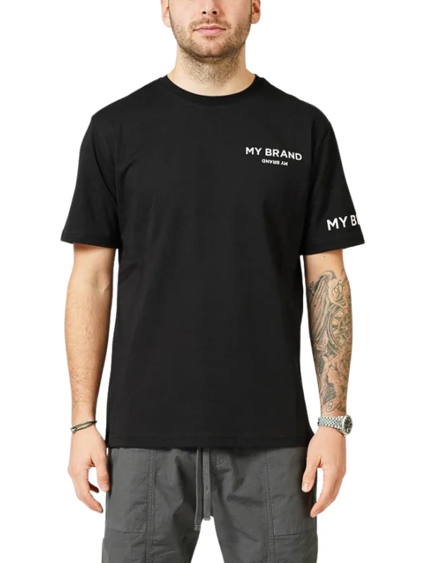 Men's T-shirts durable white-MY BRAND UPSIDE DOWN LOGO BLACK T-SHIRT | BLACK