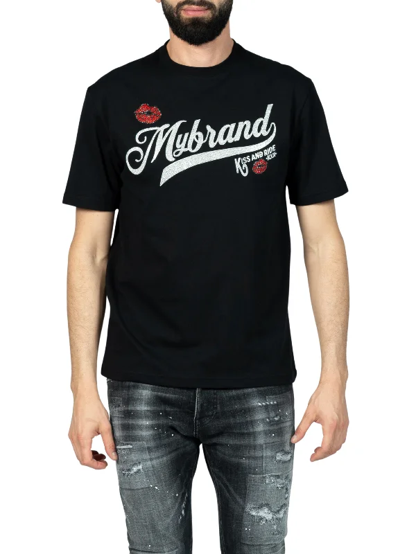 Men's T-shirts breathable navy-MYBRAND Kiss and ride | BLACK