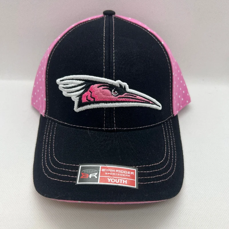 Men's hats cozy tan-Delmarva Shorebirds Youth Girls Black and Pink Dots Adjustable Cap