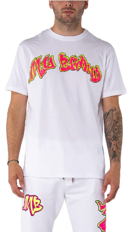 Men's T-shirts graphic brown-Neon Graffiti MB T-Shirt White | WHITE