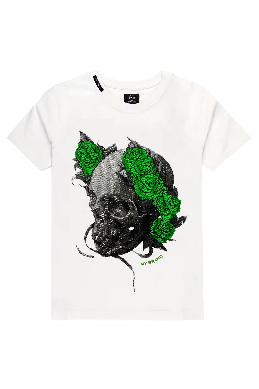 Men's T-shirts stylish gray-NEON ROSES SKULL T-SHIRT | WHITE