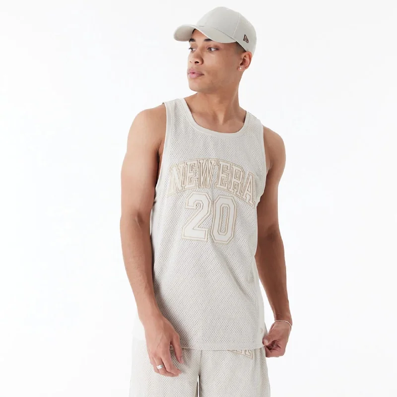 Men's T-shirts stylish tan-New Era Arch Logo Stone Mesh Tank Top