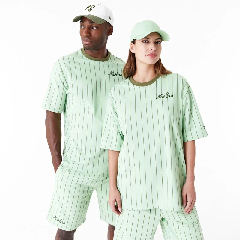 Men's T-shirts soft tan-New Era Pinstripe Bright Green Oversized T-Shirt