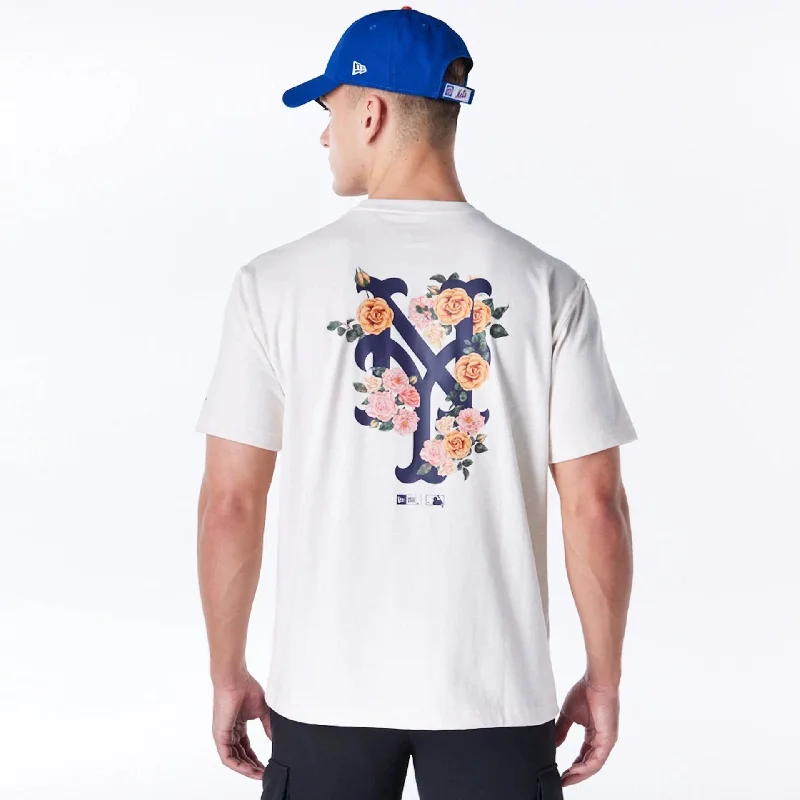 Men's T-shirts slim fit-New York Mets MLB Flower New Era Korea White T-Shirt