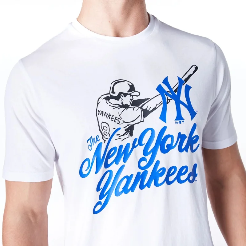 Men's T-shirts soft white-New York Yankees MLB Baseball Graphic White and Blue T-Shirt