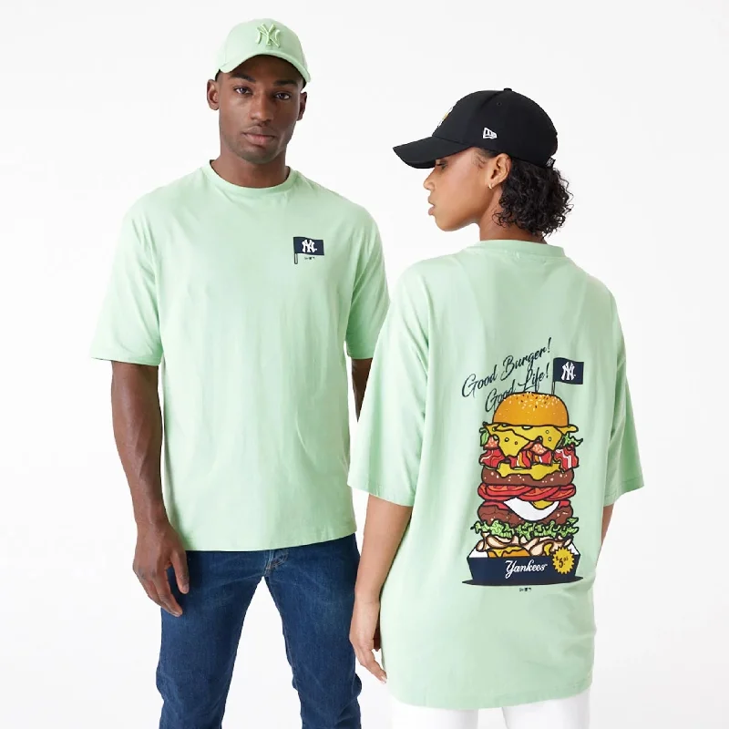 Men's T-shirts graphic tan-New York Yankees MLB Burger Graphic Bright Green Oversized T-Shirt