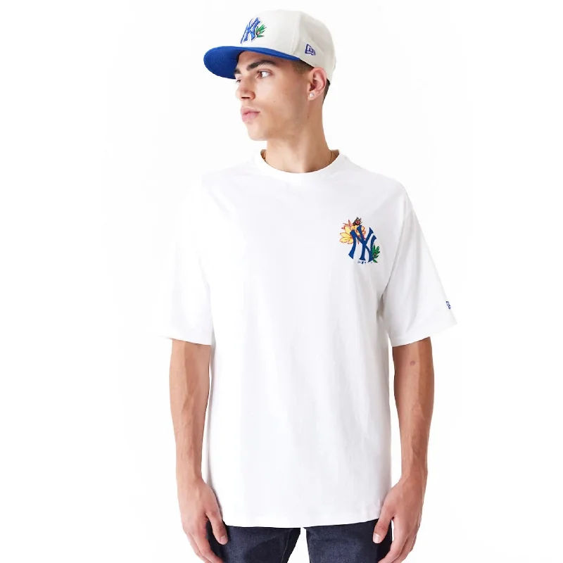 Men's T-shirts lightweight tan-New York Yankees MLB Floral Graphic White Oversized T-Shirt