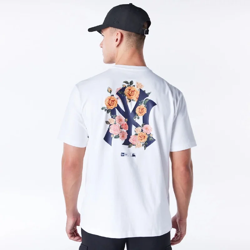 Men's T-shirts everyday white-New York Yankees MLB Flower New Era Korea White T-Shirt