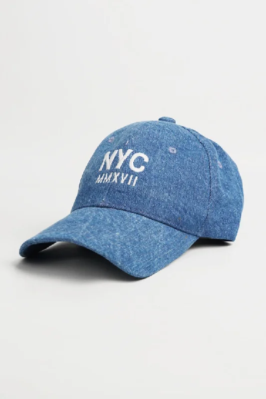 Men's hats lightweight black-NYC Denim Embroidered Cap - Blue