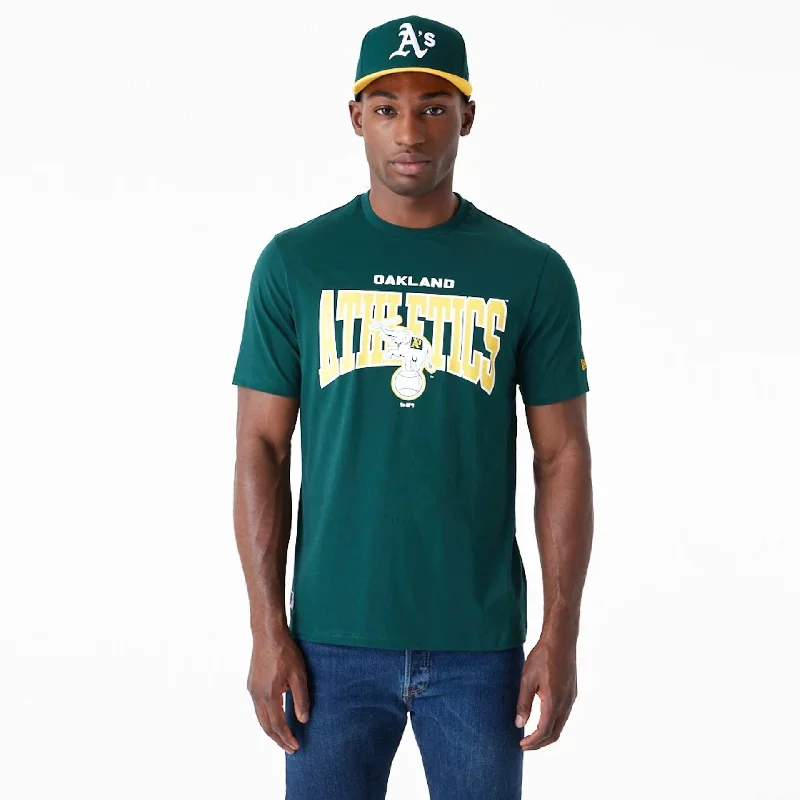 Men's T-shirts lightweight tan-Oakland Athletics MLB Arch Wordmark Graphic Dark Green T-Shirt