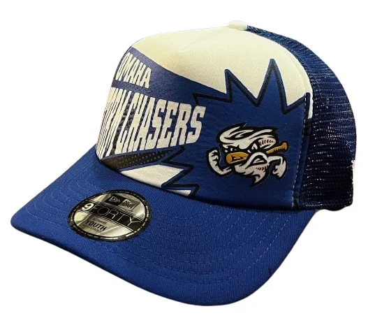 Men's hats lightweight green-Omaha Storm Chasers Youth New Era 940 Royal/White AF Vortex Cap