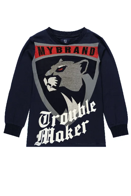 Men's T-shirts soft gray-Panther Trouble Longsleeve | NAVY