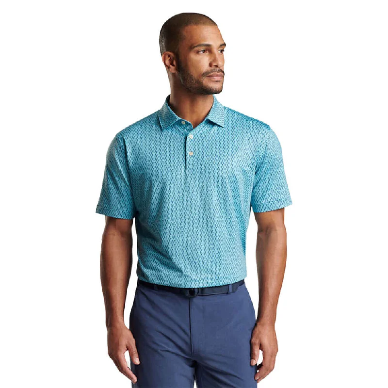 Men's polo shirts breathable navy-Peter Millar Lavender Fields Performance Jersey Polo Shirt - Cyan