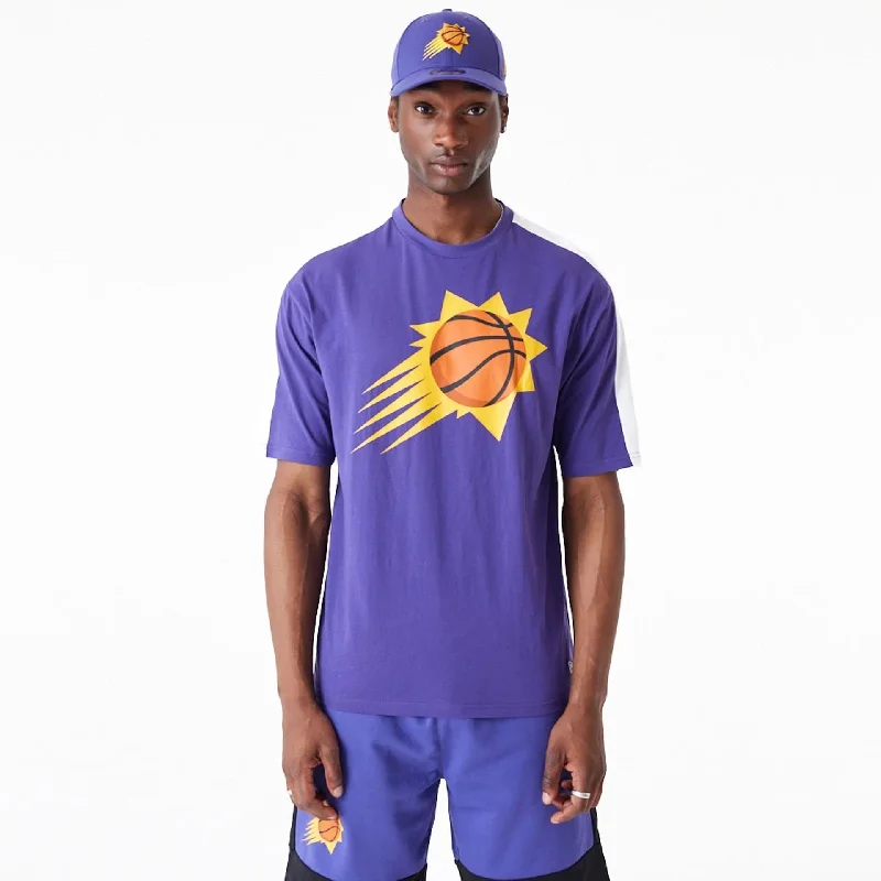 Men's T-shirts stylish navy-Phoenix Suns NBA Colour Block Dark Purple Oversized T-Shirt