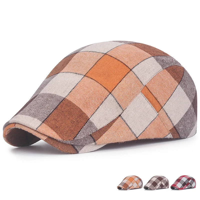 Men's hats casual black-Plaid Retro Versatile Cap