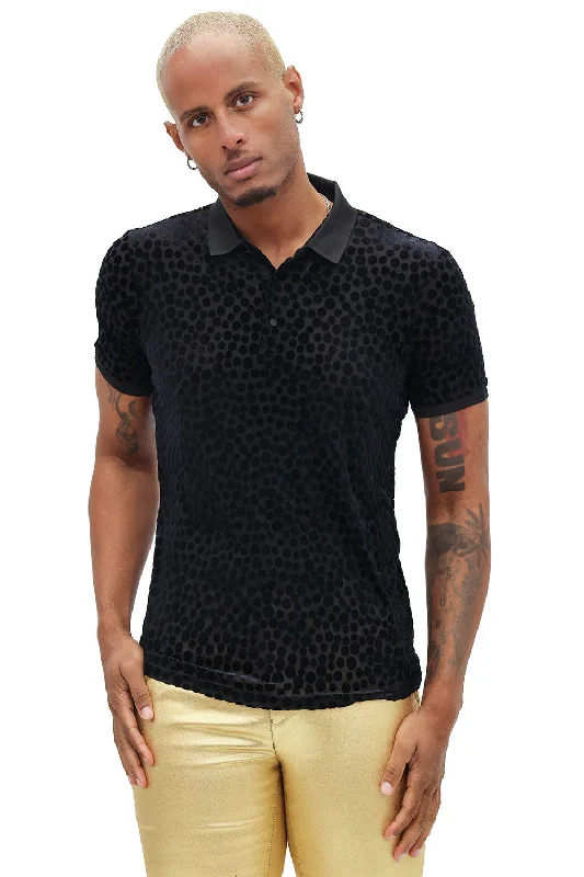 Men's polo shirts breathable black-Polka Velvet Polo Shirt