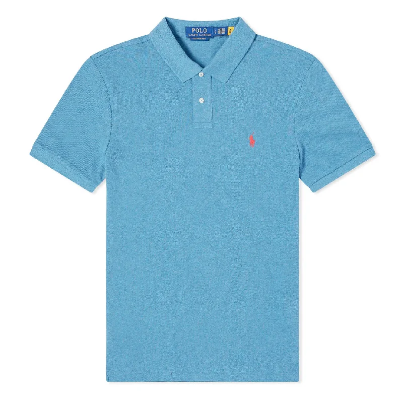 Men's polo shirts durable white-Polo Ralph Lauren Custom Slim Fit Classic Polo Marine Heather