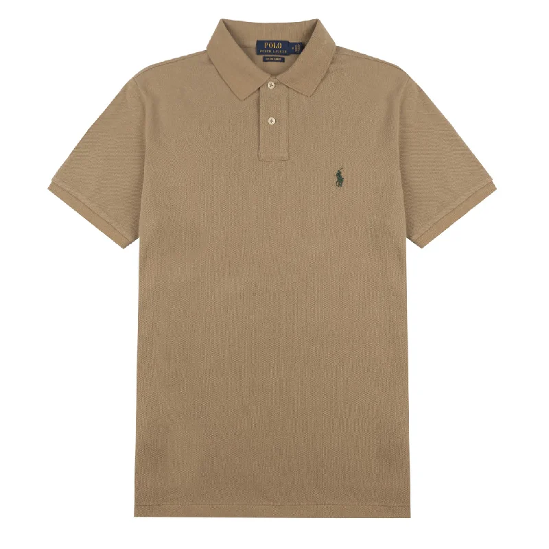 Men's polo shirts lightweight black-Polo Ralph Lauren Custom Slim Fit Mesh Polo Boating Khaki