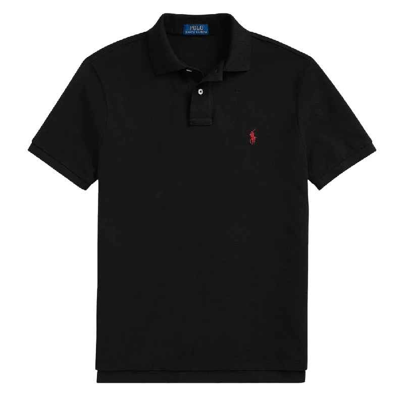 Men's polo shirts soft navy-Polo Ralph Lauren Custom Slim Fit Mesh Polo Shirt Black