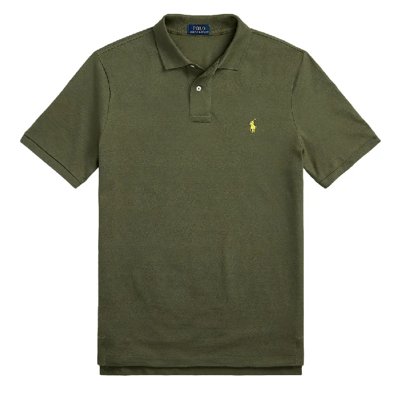 Men's polo shirts lightweight brown-Polo Ralph Lauren Custom Slim Fit Mesh Polo Shirt Dark Sage