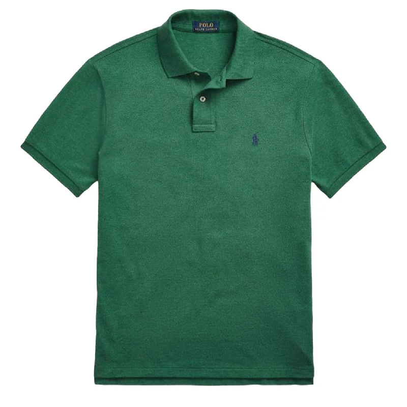 Men's polo shirts classic brown-Polo Ralph Lauren Custom Slim Fit Mesh Polo Shirt Green Heather