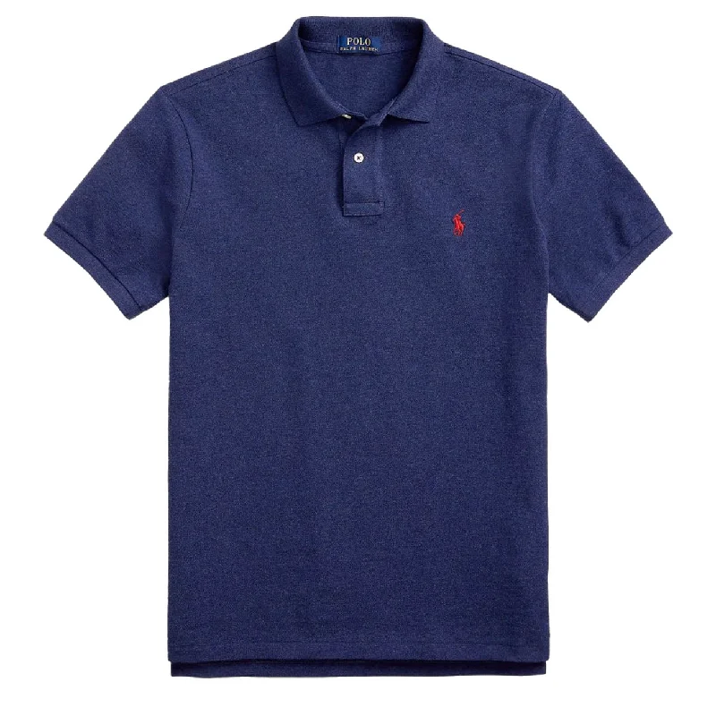 Men's polo shirts stylish tan-Polo Ralph Lauren Custom Slim Fit Mesh Polo Shirt Spring Navy Heather