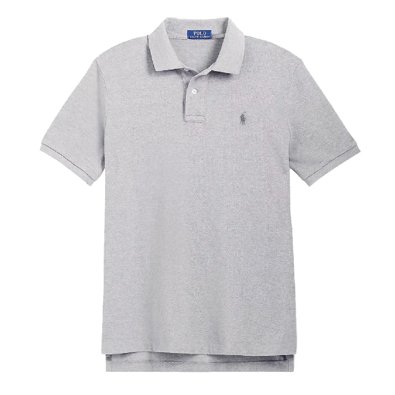 Men's polo shirts soft gray-Polo Ralph Lauren Custom Slim Fit Mesh Polo Shirt Steel Heather